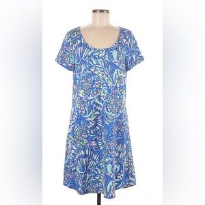 Blue Patterned Short Sleeve Dress
